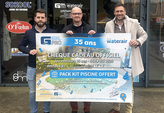 gagnant du concours anniversaire 35 ans de ggilpro piscines waterair belgique