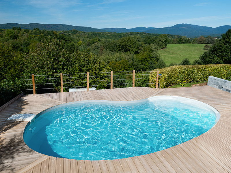piscine en forme d'haricot nommée Adele avec escalier Pacio waterair GGILPRO